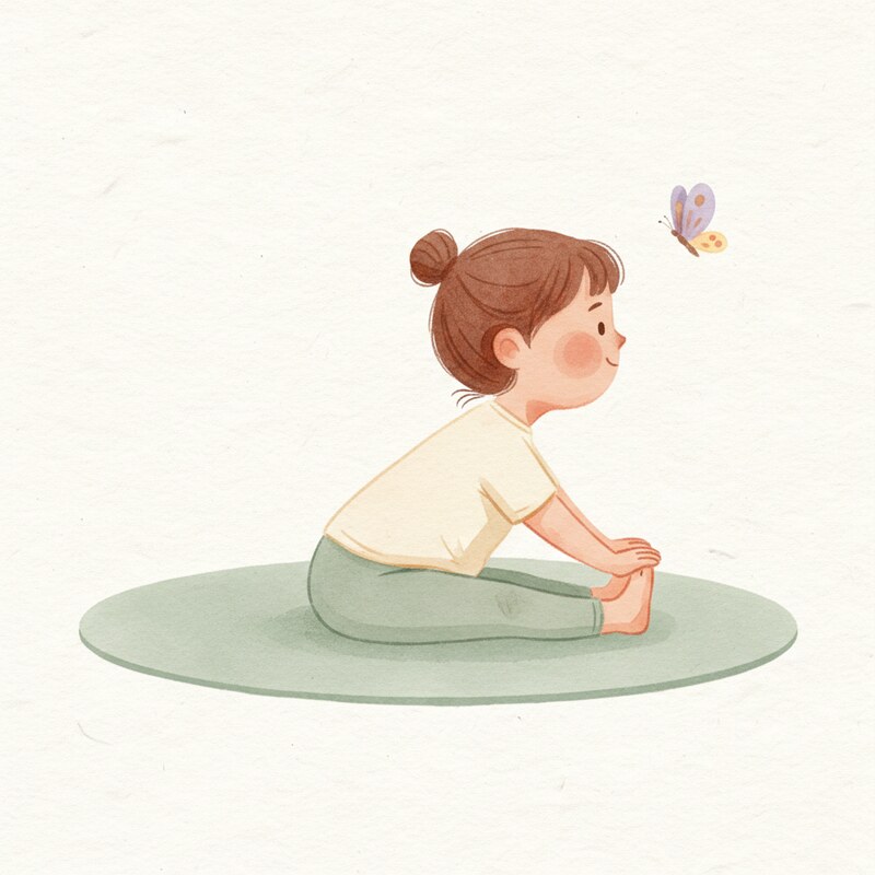 Aquarell-Illustration der Schmetterlings-Pose im Jahreszeiten-Yoga-Heft